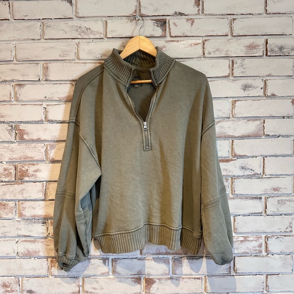 aerie Tops - Aerie Olive Green Quarter-Zip Pullover Oversized